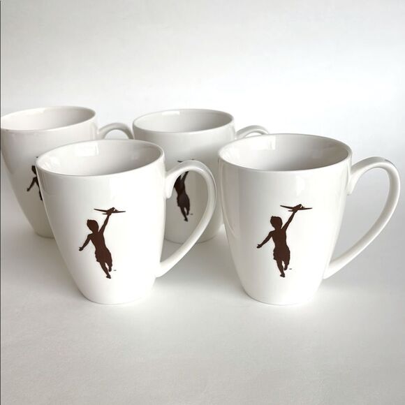 4 Storyville Coffee Company White Coffee Tea Mugs Boy Flying Airplane - Picture 1 of 7
